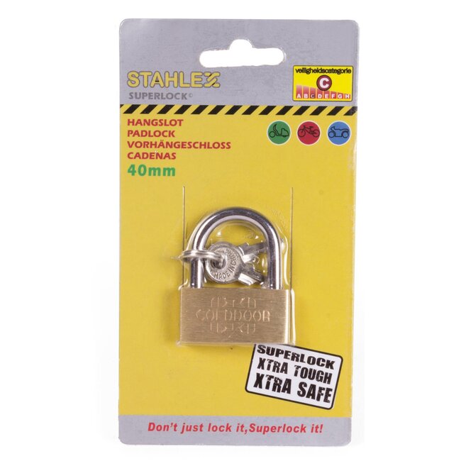 Stahlex Hangslot - Messing - Stalen beugel - 40 mm - Inclusief 2 sleutels