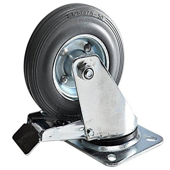 Benson Set van 4 transportwielen - 100 mm - zwenkwiel met rem en bokwiel - rubberen band - stalen velg