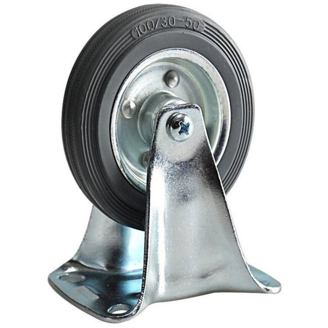 Benson Set van 4 transportwielen - 100 mm - zwenkwiel met rem en bokwiel - rubberen band - stalen velg