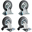 Benson Set van 4 transportwielen - 100 mm - zwenkwiel met rem en bokwiel - rubberen band - stalen velg