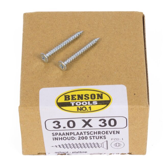 Benson Verzinkte spaanplaatschroeven - Pozidrive - 3.0 x 30 mm - 200 stuks