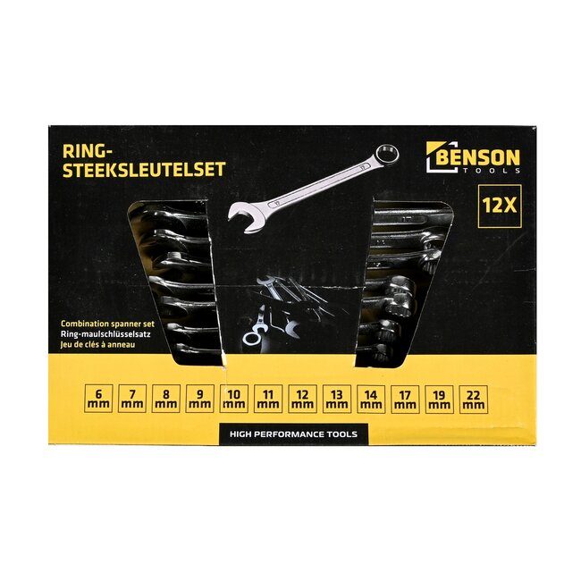 Benson 12-delige ring- en steeksleutelset - 6 tot 22 mm - 12-hoekige bekken - Hoogwaardig materiaal