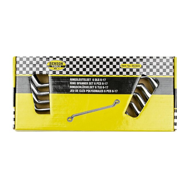 Benson 6-delige ringsleutelset - 6-17 mm - Chroom-vanadiumstaal - Verchroomd en gepolijst