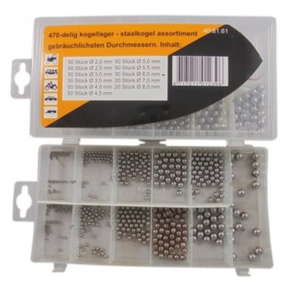 Dragon-Tools assortimentsdoos staalkogels - staal - Ø 2,0–8,0 mm - zilver - 470-delig - voor kogellagers, modelbouw en machinebouw
