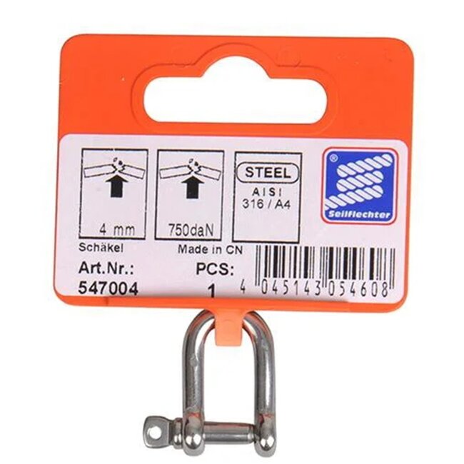 Seilflechter Korte D-sluiting - roestvrij staal - 4 mm - 75 kg hefvermogen - 20 mm lengte - zilver