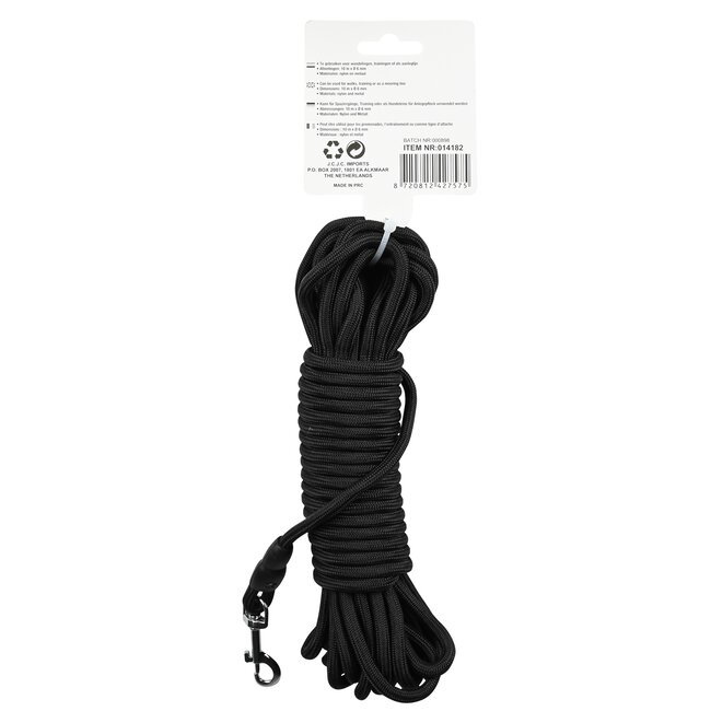 Benson Zoeklijn voor honden - nylon en metaal - 10 meter - zwart