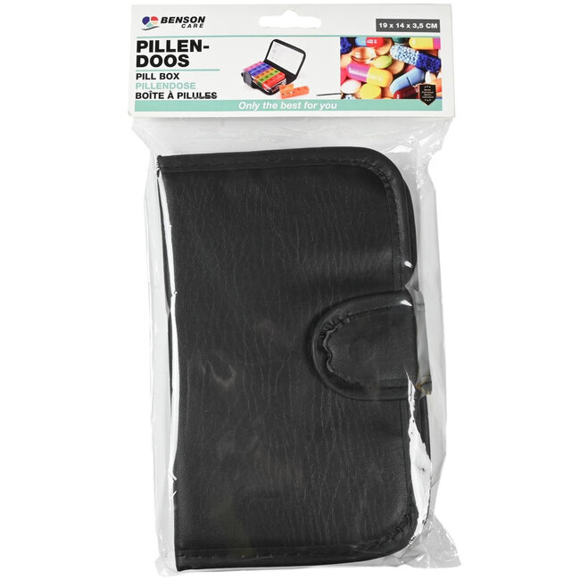Benson Pillendoos in etui - 7 dagen - 4 vakken per dag - compact formaat - 19 x 14 x 3,5 cm