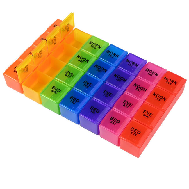 Benson Pillendoos in etui - 7 dagen - 4 vakken per dag - compact formaat - 19 x 14 x 3,5 cm