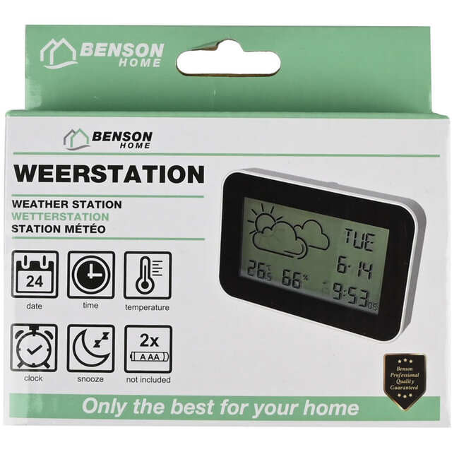 Benson Compact weerstation - thermometer en alarmklok - 11 x 7,3 cm