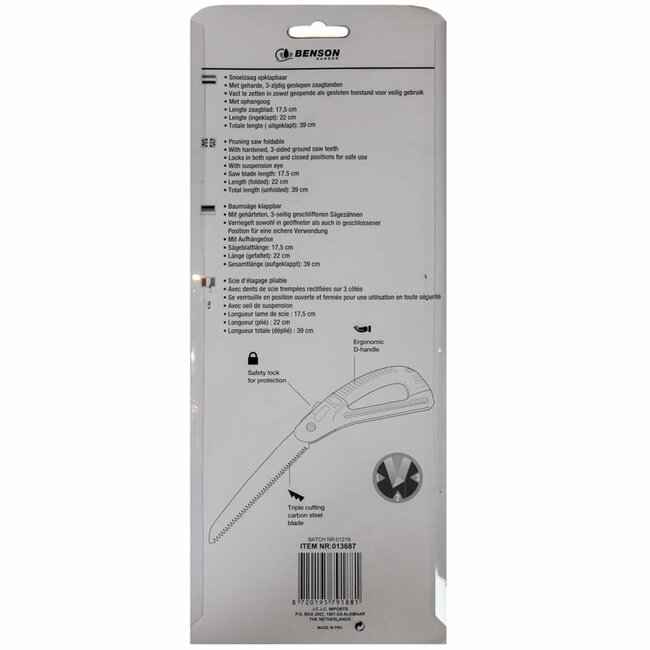 Benson Opklapbare snoeizaag - 17,5 cm blad - Geharde zaagtanden - Veilig opbergen
