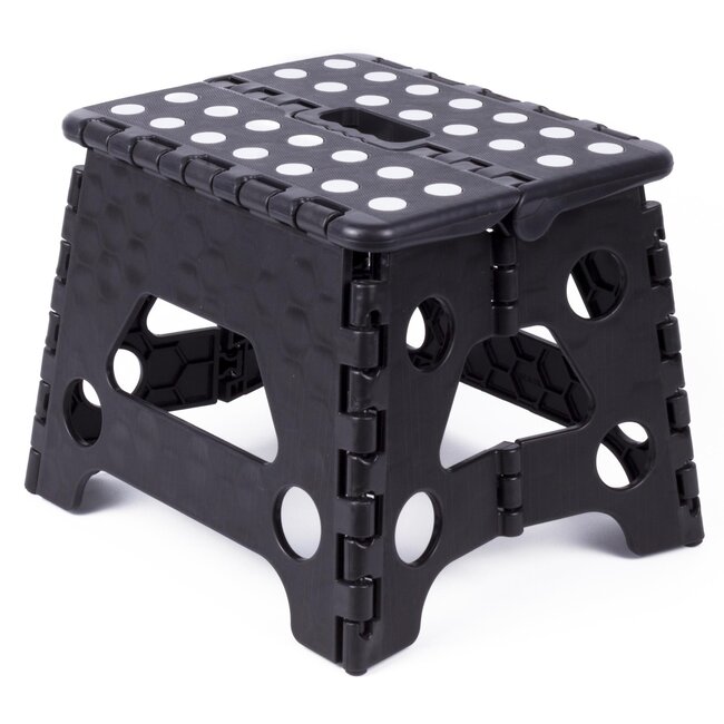 Benson Opvouwbare kruk - zwart met witte stippen - compact en draagbaar - 23 x 19 x 19 cm