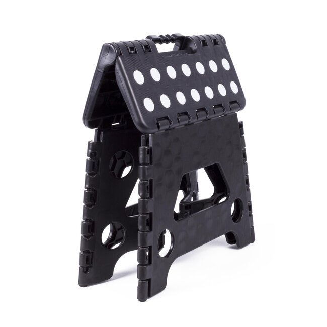 Benson Opvouwbare kruk - zwart met witte stippen - compact en draagbaar - 23 x 19 x 19 cm