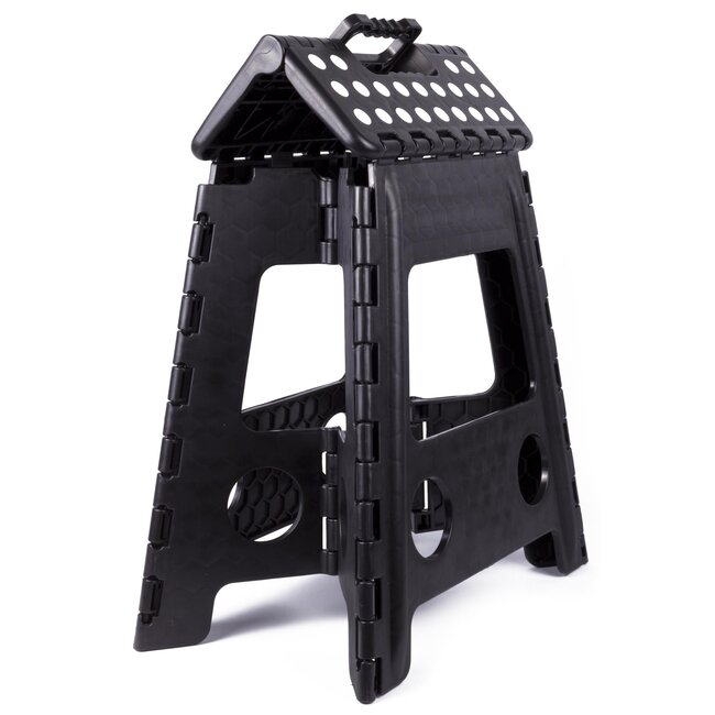 Benson Opvouwbare kruk - zwart met witte stippen - compact en draagbaar - 29x22x39 cm