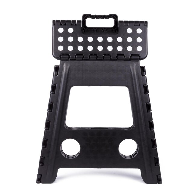 Benson Opvouwbare kruk - zwart met witte stippen - compact en draagbaar - 29x22x39 cm