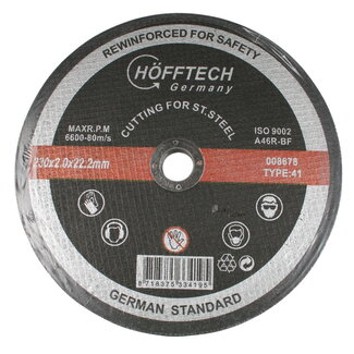 Hofftech Doorslijpschijf - 230 mm - 2 mm dikte - IJzer- en zwavelvrij - Voor RVS en staal