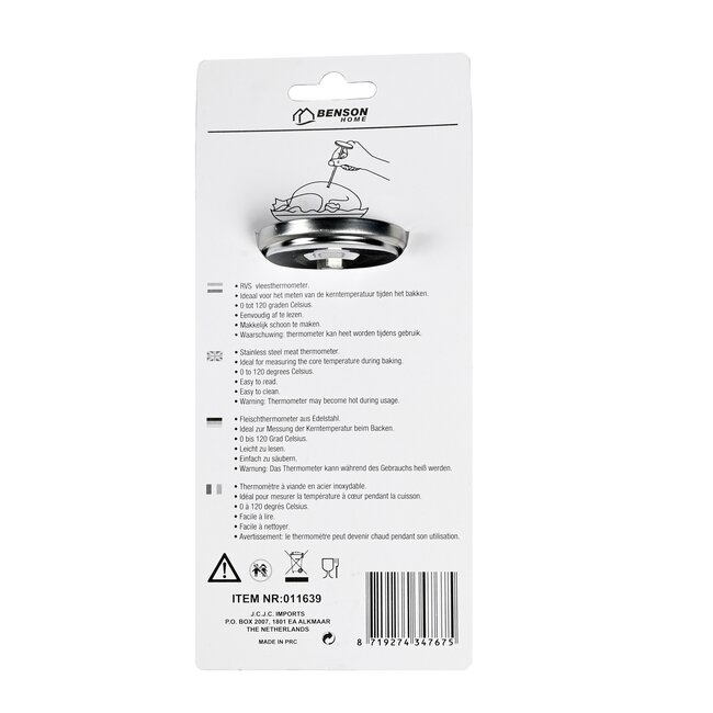 Benson RVS vleesthermometer - penvorm - bereik -50 tot 350°C - 12 cm
