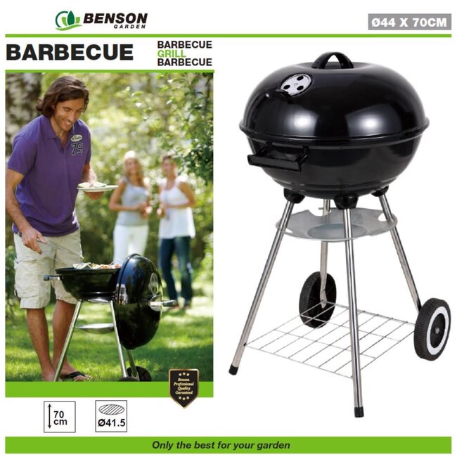 Benson Traditionele grillbarbecue - bolvormig - Ø 44 cm - zwart - met wielen