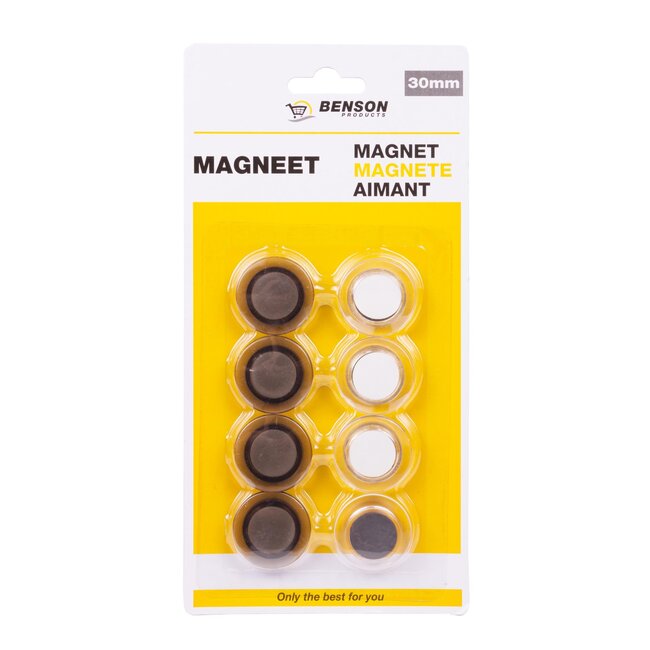 Benson Sterke ronde magneten - Ø 3 cm - set van 8 - transparant/licht grijs