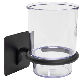 REA Wandmodel tandenborstelhouder - mat zwart - metaal en glas - 10 x 7.5 x 9.5 cm