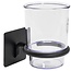 REA Wandmodel tandenborstelhouder - mat zwart - metaal en glas - 10 x 7.5 x 9.5 cm