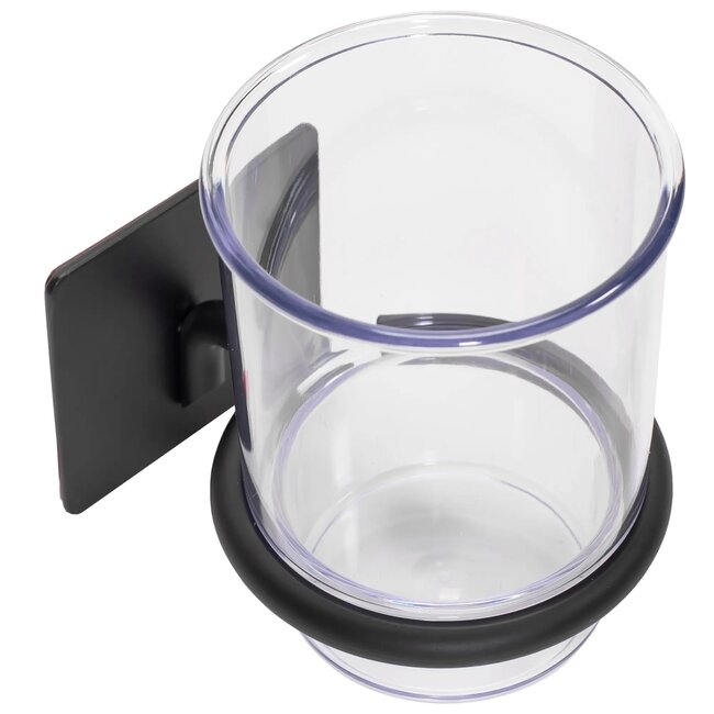 REA Wandmodel tandenborstelhouder - mat zwart - metaal en glas - 10 x 7.5 x 9.5 cm