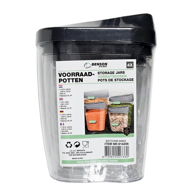Benson 4-delige voorraadpotten - BPA-vrij - luchtdicht - verschillende maten - doorzichtig ontwerp