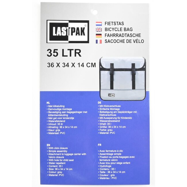 Lastpak Dubbele fietstas - waterafstotend - 35 liter - grijs - eenvoudig te monteren