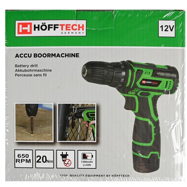 Hofftech Accu boormachine - 12V - Li-ion - LED-lamp - Soft grip - Inclusief accessoires