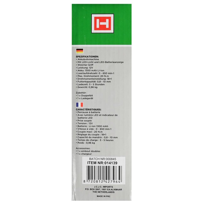 Hofftech Accu boormachine - 12V - Li-ion - LED-lamp - Soft grip - Inclusief accessoires