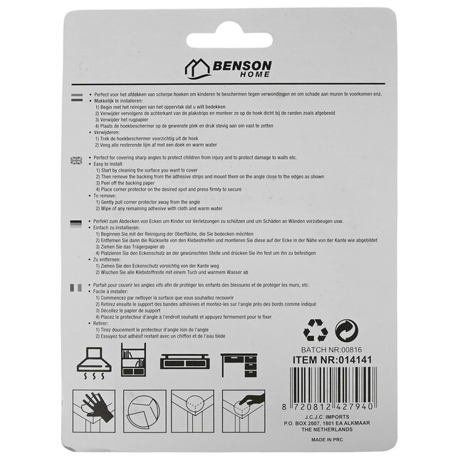 Benson Set van 4 hoekbeschermers - ronde vorm - eenvoudig te installeren - inclusief plakstrips - veilig en stijlvol