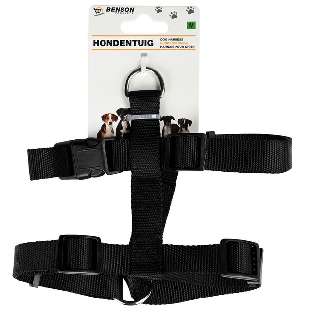 Benson Comfortabel en verstelbaar hondentuig - zwart - maat M - duurzaam nylon en metaal