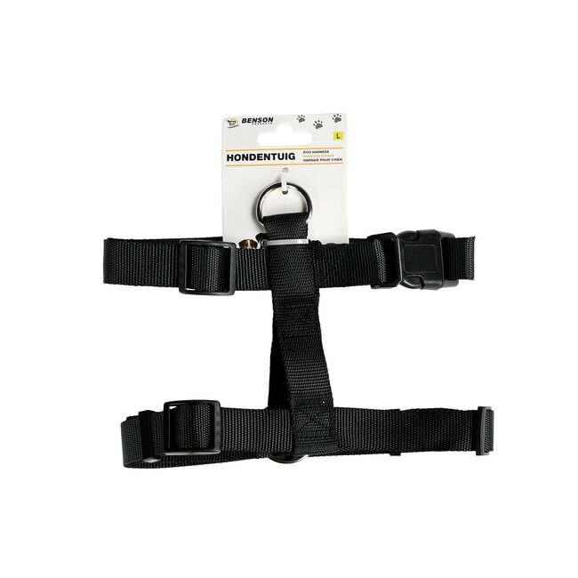Benson Comfortabel en verstelbaar hondentuig - maat L - zwart - duurzaam nylon en metaal