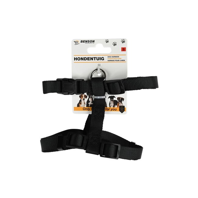 Benson Verstelbaar hondentuig - zwart - maat S - buikomvang 30-50 cm - nylon en metaal