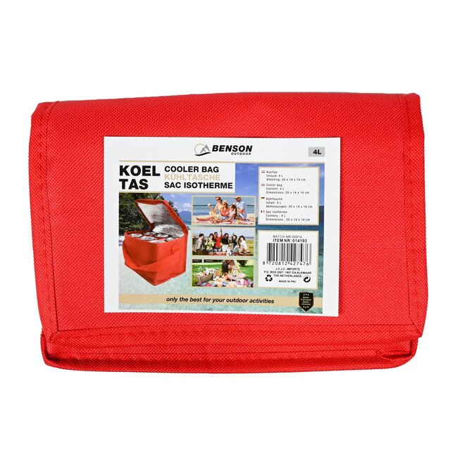 Benson Compacte koeltas - 4 liter - stijlvol rood - draagbaar en efficiënt