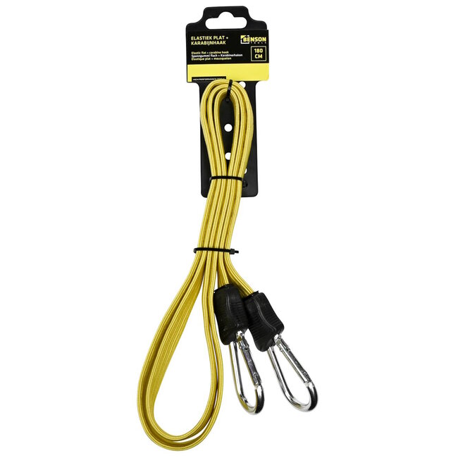 Benson Elastiek plat 180 cm - met karabijnhaak - rekbaar tot 3500 mm - veilig en veelzijdig