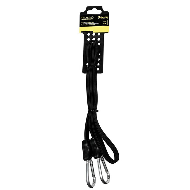 Benson Elastiek plat 120 cm - met karabijnhaak - uitrekbaar tot 2400 cm - 40 N belasting