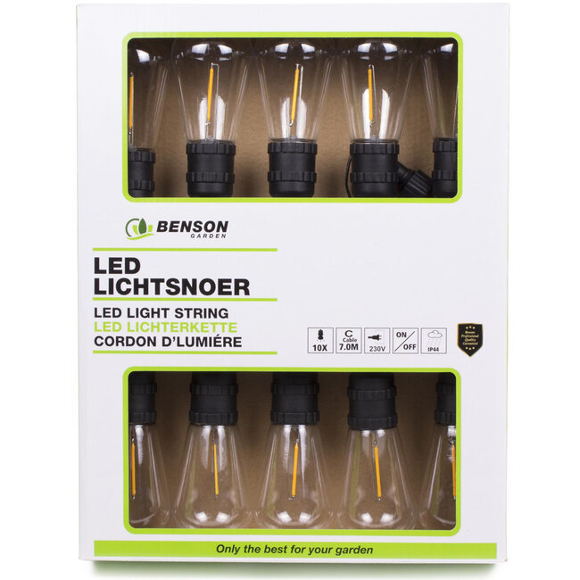 Benson Lichtsnoer - LED - 10 lampen - 7 meter - warm wit - timerfunctie