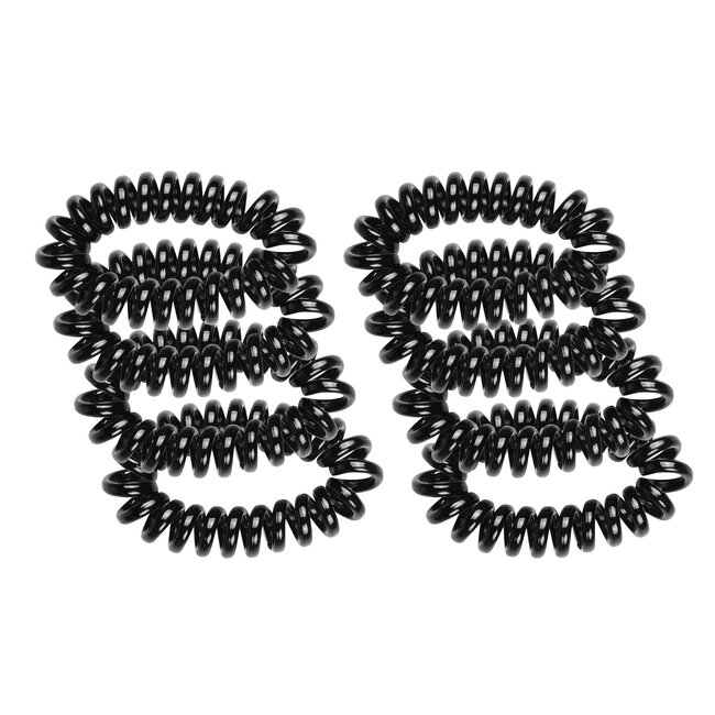 Benson Set van 8 haarelastiekjes - telefoonkabel ontwerp - zwart - 35 mm diameter - 2 mm dikte