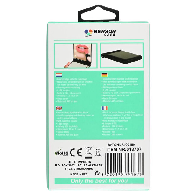 Benson Dubbelzijdige make-up spiegel - 8 LED lampjes - draagbaar en stijlvol - 11,5 x 8,5 cm