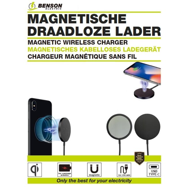 Benson Magnetische draadloze lader - 15W - compact en lichtgewicht - inclusief USB Type-C kabel
