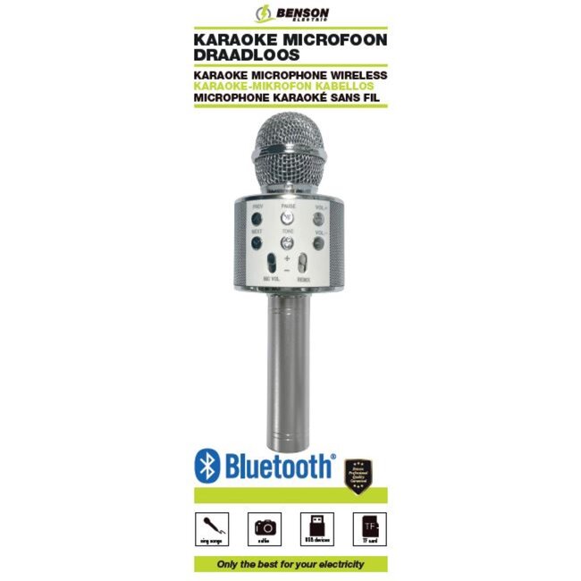 Benson Draadloze karaoke microfoon - 4 uur gebruik - stemvervormers - zilver - 3W output