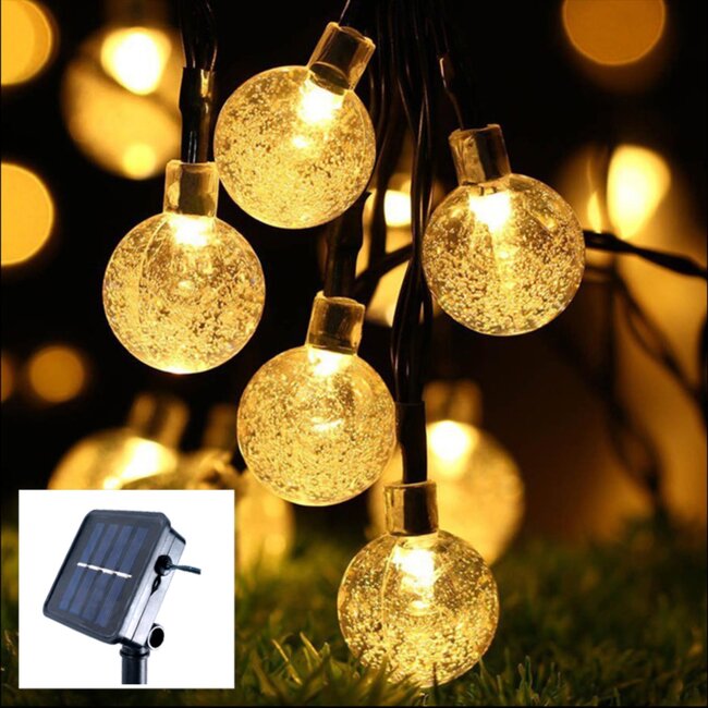 Benson Lichtsnoer - 20 LED bolletjes - Solar - 8 lichtstanden - 5 meter - Wit