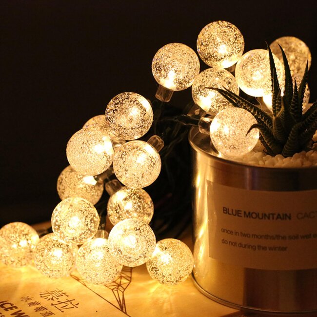 Benson Lichtsnoer - 20 LED bolletjes - Solar - 8 lichtstanden - 5 meter - Wit