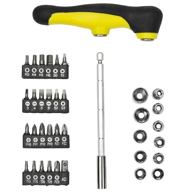 Benson 37-delige schroevendraaierset - T-greep - inclusief bits en doppen - veelzijdig en duurzaam