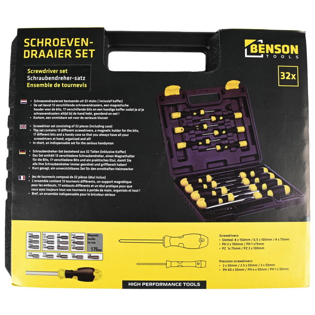 Benson 32-delige schroevendraaierset - veelzijdig - precisie - magnetische handgreep - opbergkoffer