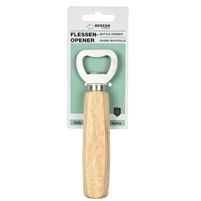 Benson Stijlvolle flessenopener met houten handvat - universeel - 14 cm