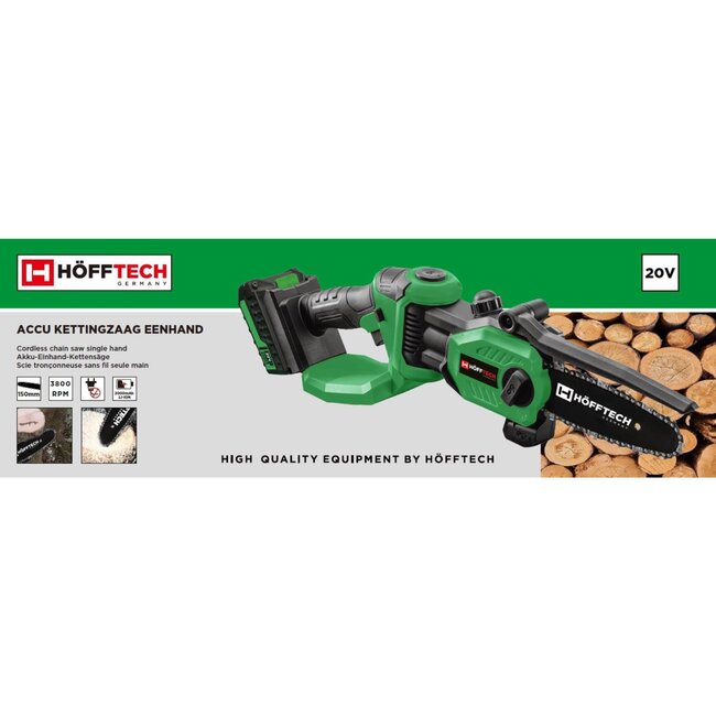 Hofftech Accu kettingzaag - eenhandig - 20V - verstelbare handgreep - batterij-indicator - lichtgewicht - 1,7 kg