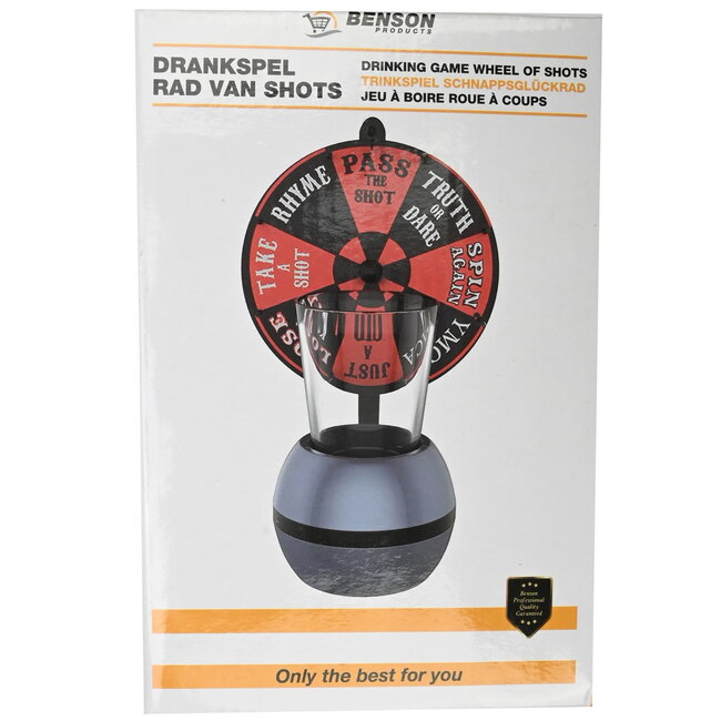 Benson Rad van Shots - Drankspel - Inclusief Shotglas - Draaibaar Rad - Vaatwasserbestendig