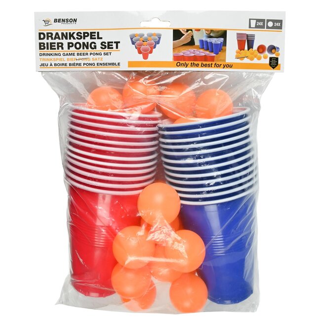 Benson 48-delige bierpong set - herbruikbare bekers en balletjes - ideaal voor feesten