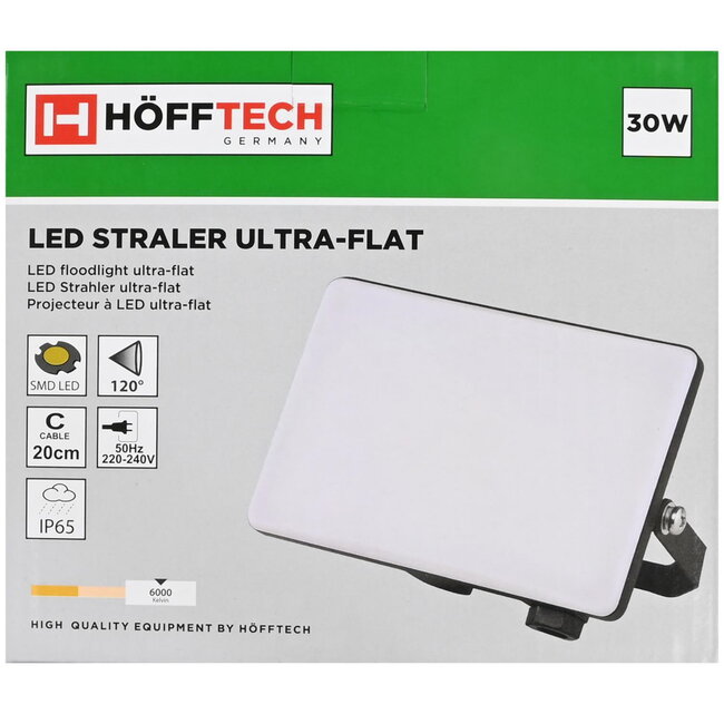 Hofftech Ultra-Flat Led Straler - 30 W - IP65 - Weerbestendig - 6000K - Aluminium Behuizing